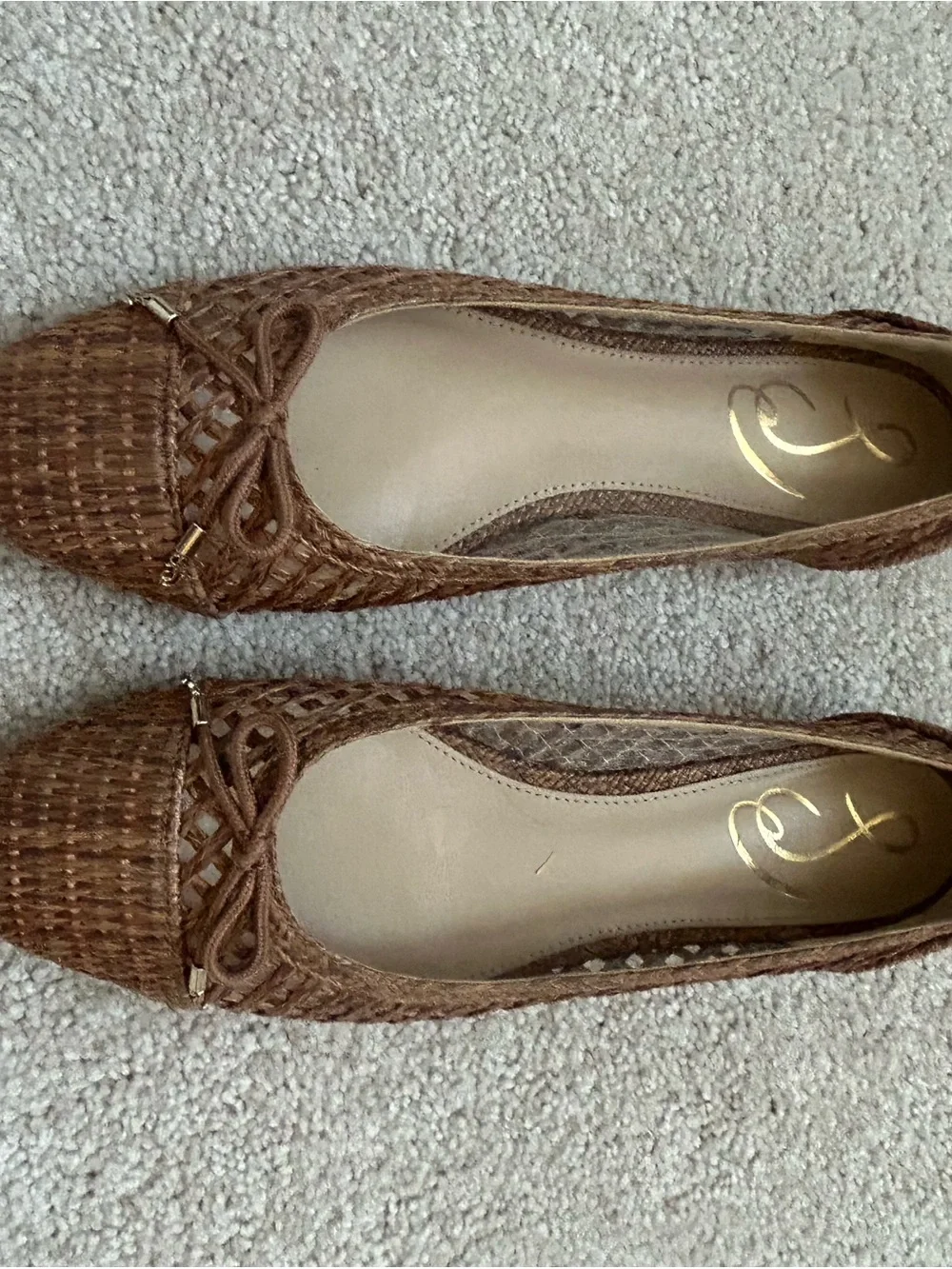 Sam Edelman Brown Woven Ballet Flats with Bow Detail